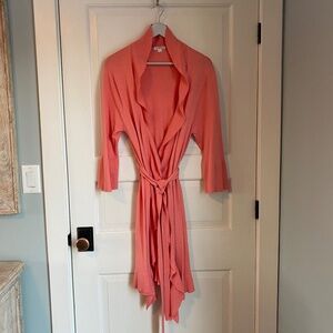 Garnet Hill | Longline Cardigan Waterfall Drape Front Belt Ruffled Coral EUC
